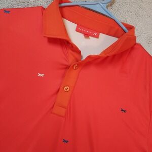 Redvanly Polo Shirt Mens Medium Geometric Jersey Performance Stretch Orange Golf